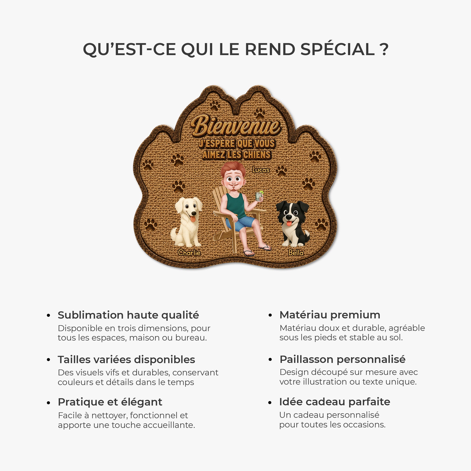8616AFR6 paillasson personnalise chien a forme originale esperer que tu aimes les poils 8616adayrc