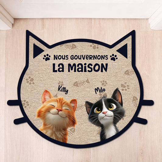 8626AFR1 paillasson chat personnalise a forme originale nous gouvernons la maison 8626ad8yrd