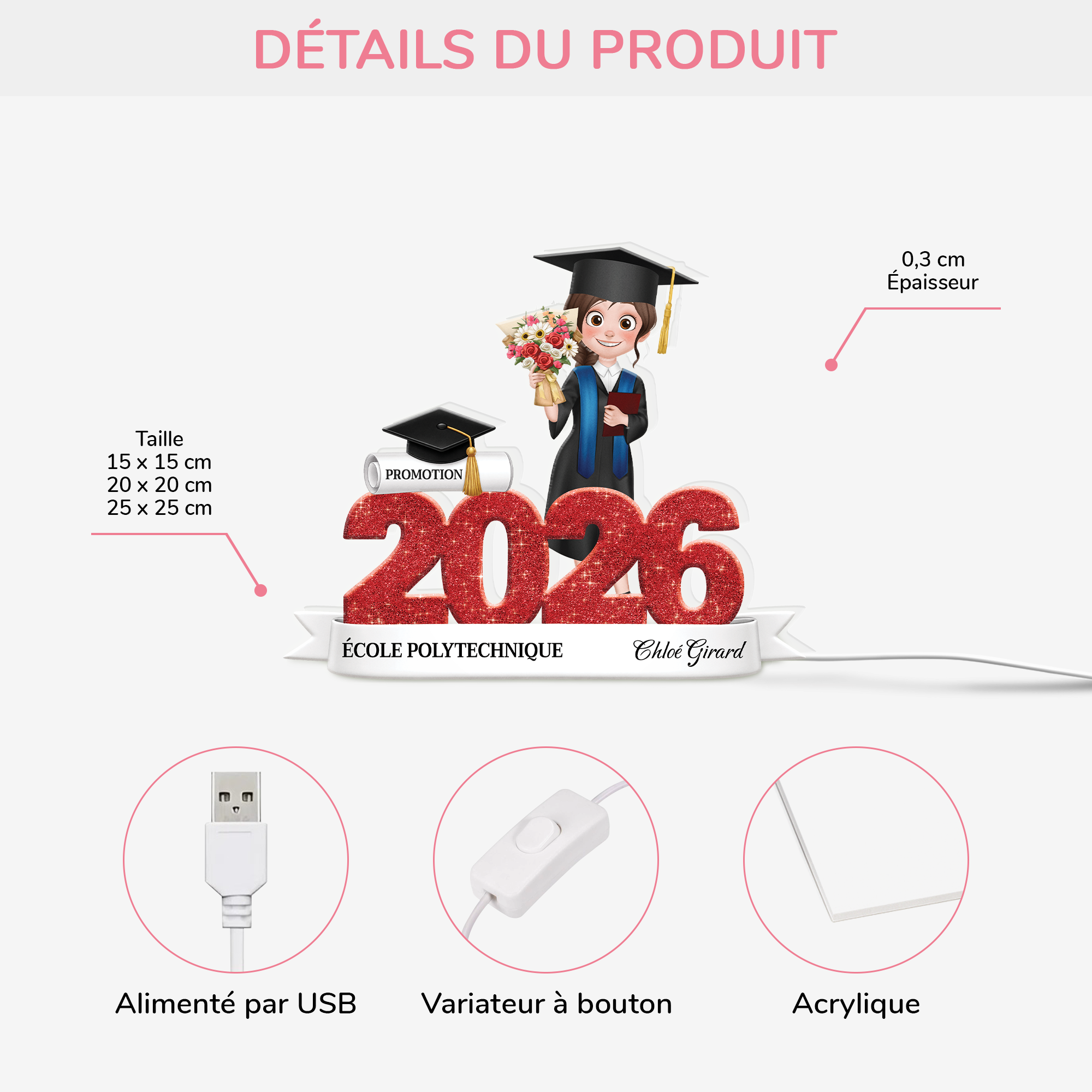 8634LFR3 lightbox personnalisable cadeau remise de diplome femme_ homme 8634m