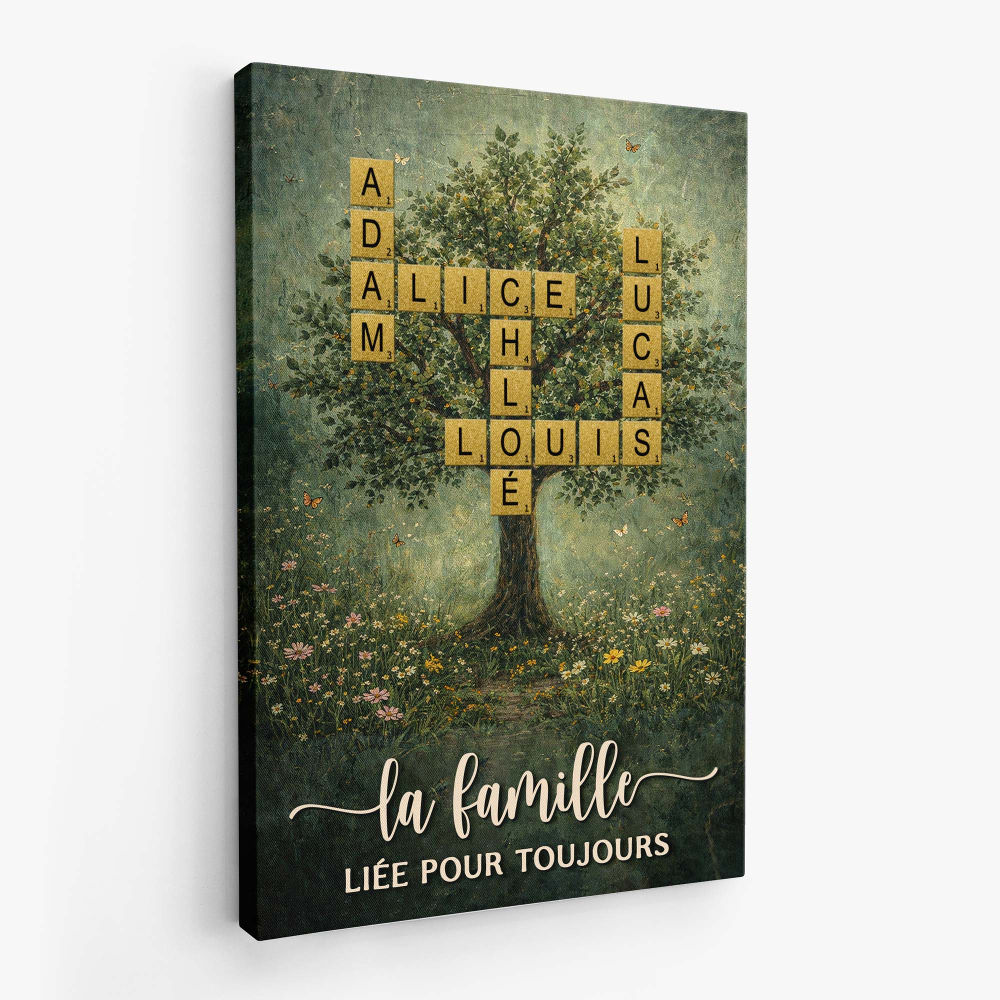 8664CFR2 arbre vert de notre famille toile mot croise famille personnalise 8664c3qzf