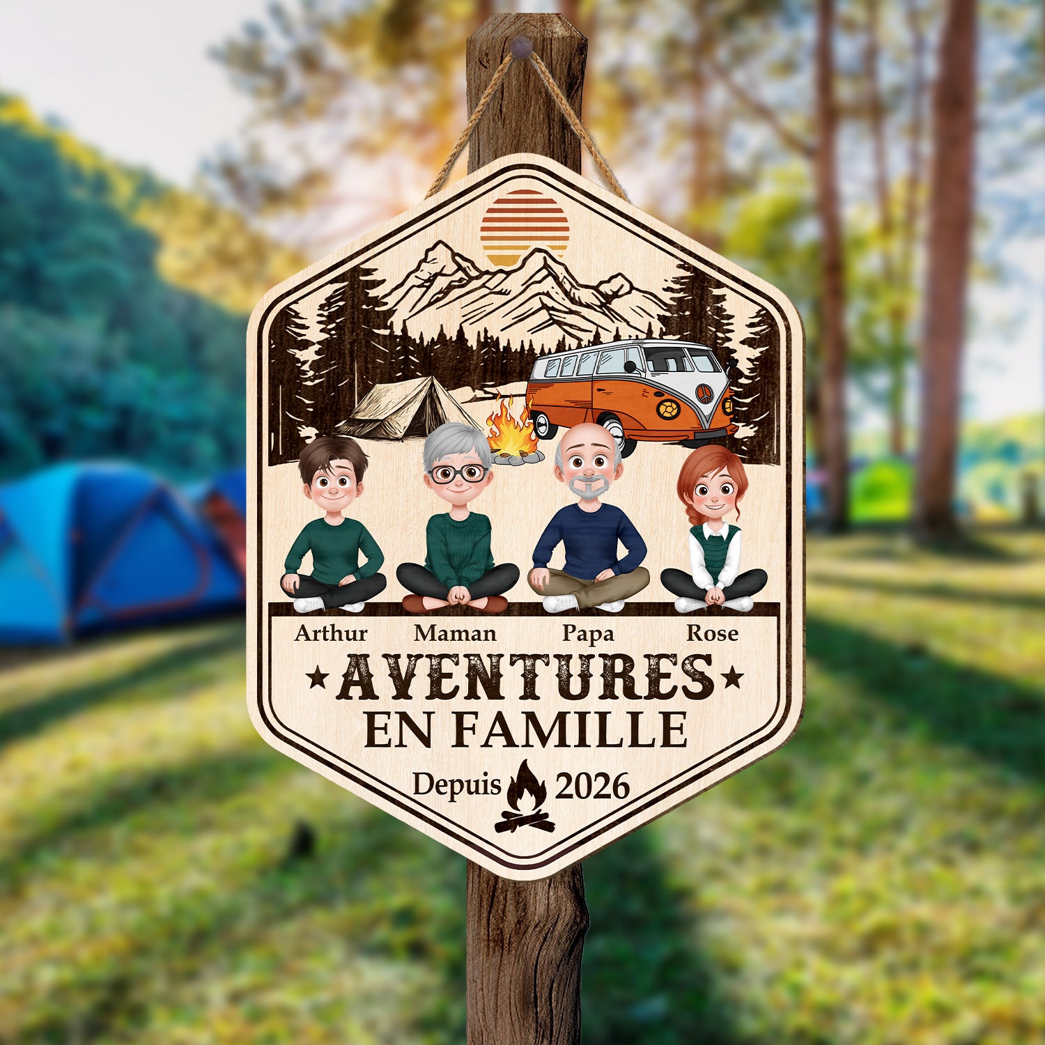 8700QFR2 plaque bois personnalisee couple amoureux du camping aventures en famille 8700qtysi