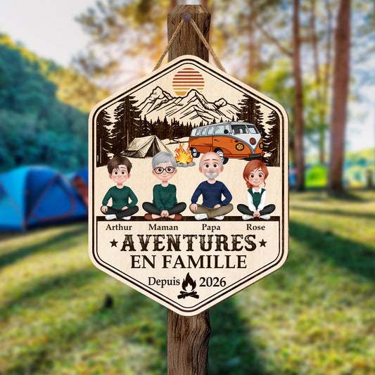 8700QFR2 plaque bois personnalisee couple amoureux du camping aventures en famille 8700qtysi