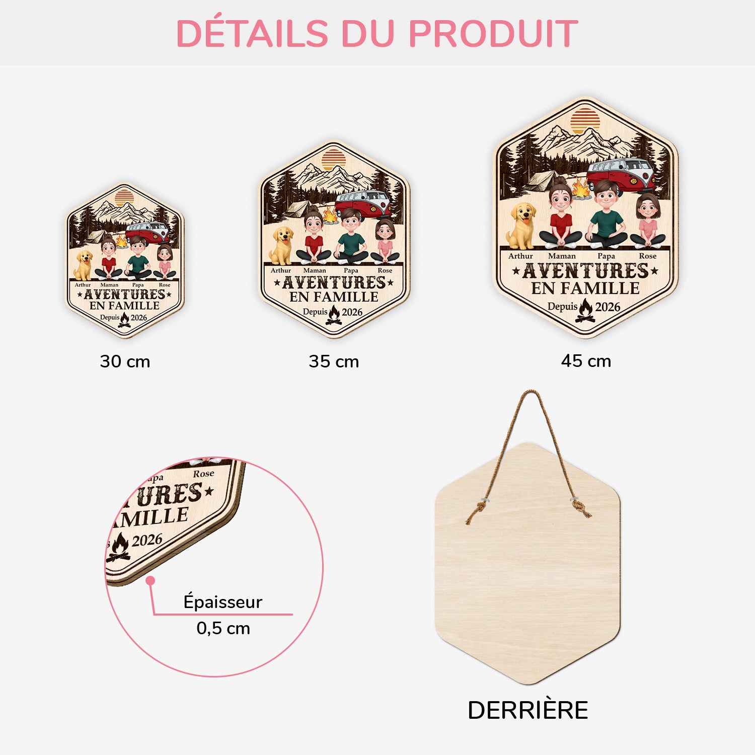 8700QFR3 plaque bois personnalisee couple amoureux du camping aventures en famille 8700qtysi