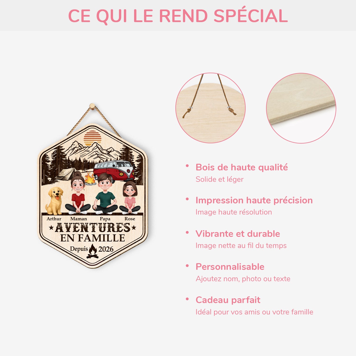 8700QFR4 plaque bois personnalisee couple amoureux du camping aventures en famille 8700qtysi