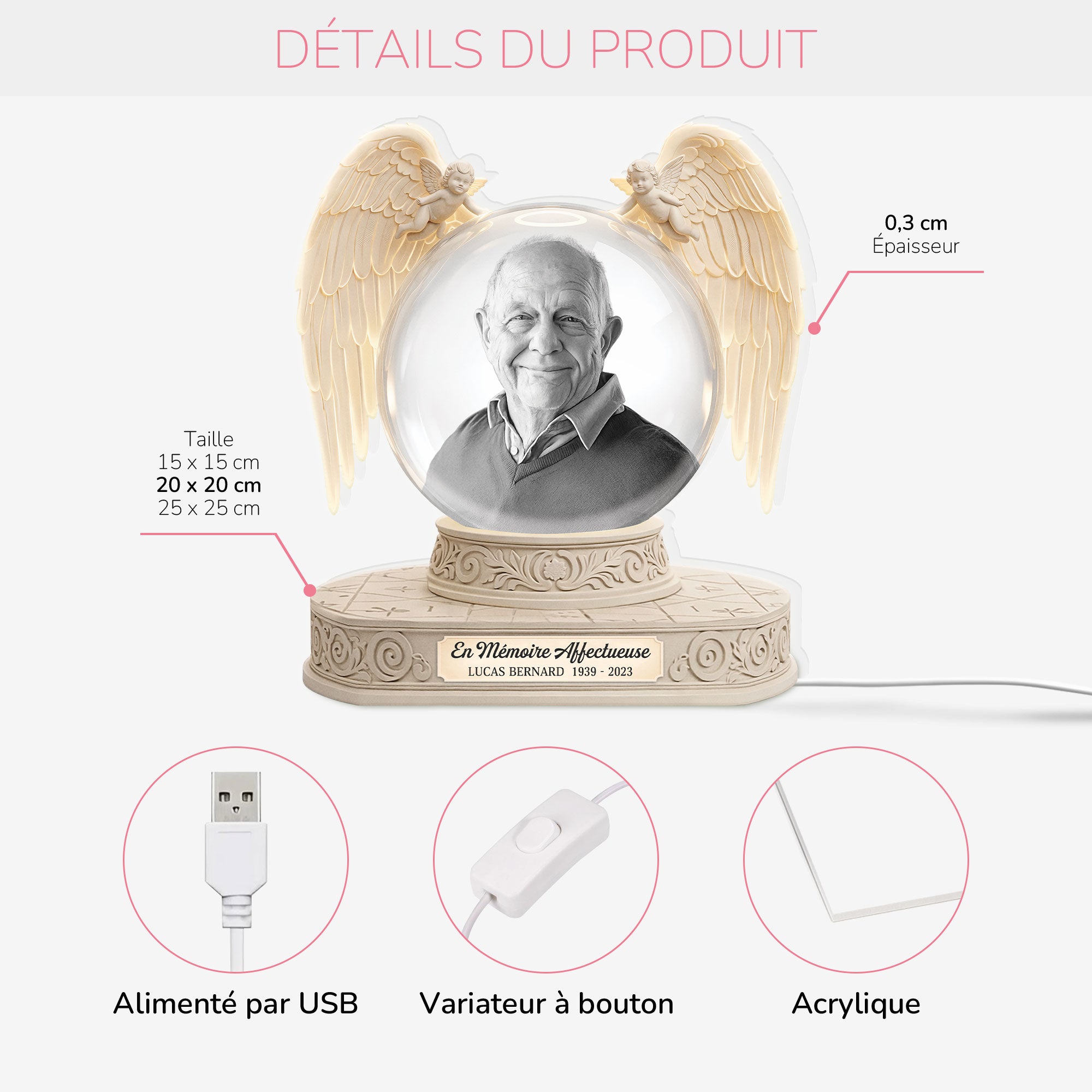 8719LFR2 effet dimpression 3d lightbox personnalisable commemoratif cadeau papa maman toujours avec toi 8719laqla
