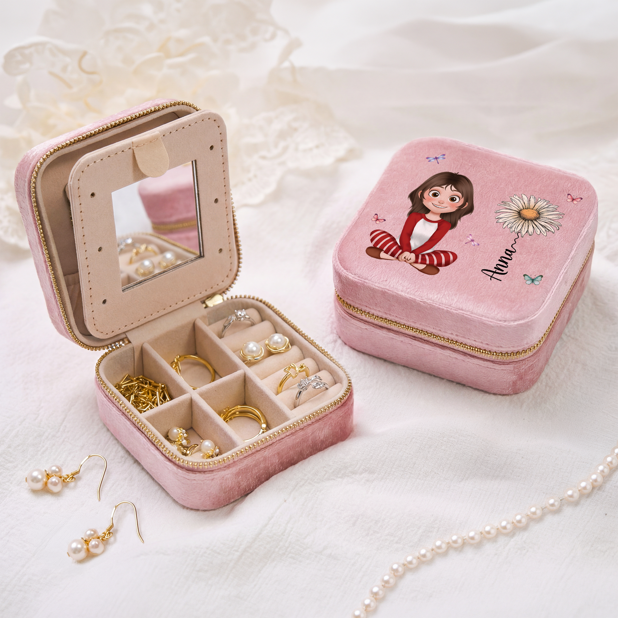 8753AFR2 boite a bijoux personnalisee en velours cadeau femme avec fleur 8753aj6fta