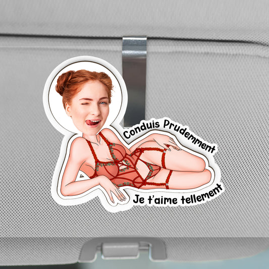 8764GFR1 clip pare soleil de voiture personnalise photo couple cadeau mari petit ami conduis prudemment 8764g8hzb