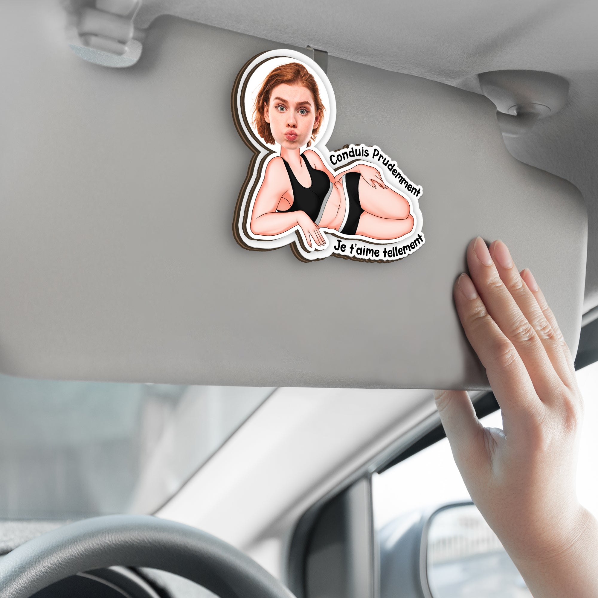 8764GFR2 clip pare soleil de voiture personnalise photo couple cadeau mari petit ami conduis prudemment 8764g8hzb