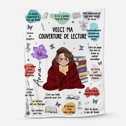 8771BFR1 plaid imprime personnalise femme cadeau voici ma couverture avec livres 8771bcfsa