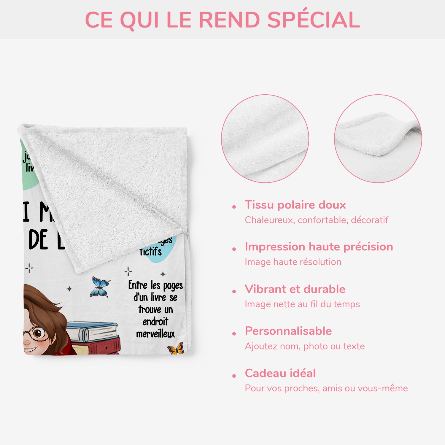 8771BFR4 plaid imprime personnalise femme cadeau voici ma couverture avec livres 8771bcfsa