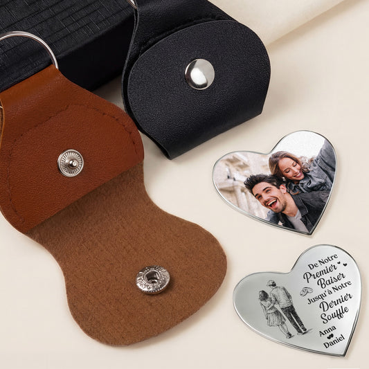 8802AFR2 calin de poche personnalise forme de coeur cadeau couple avec photo notre premier baiser 8802ajnqag