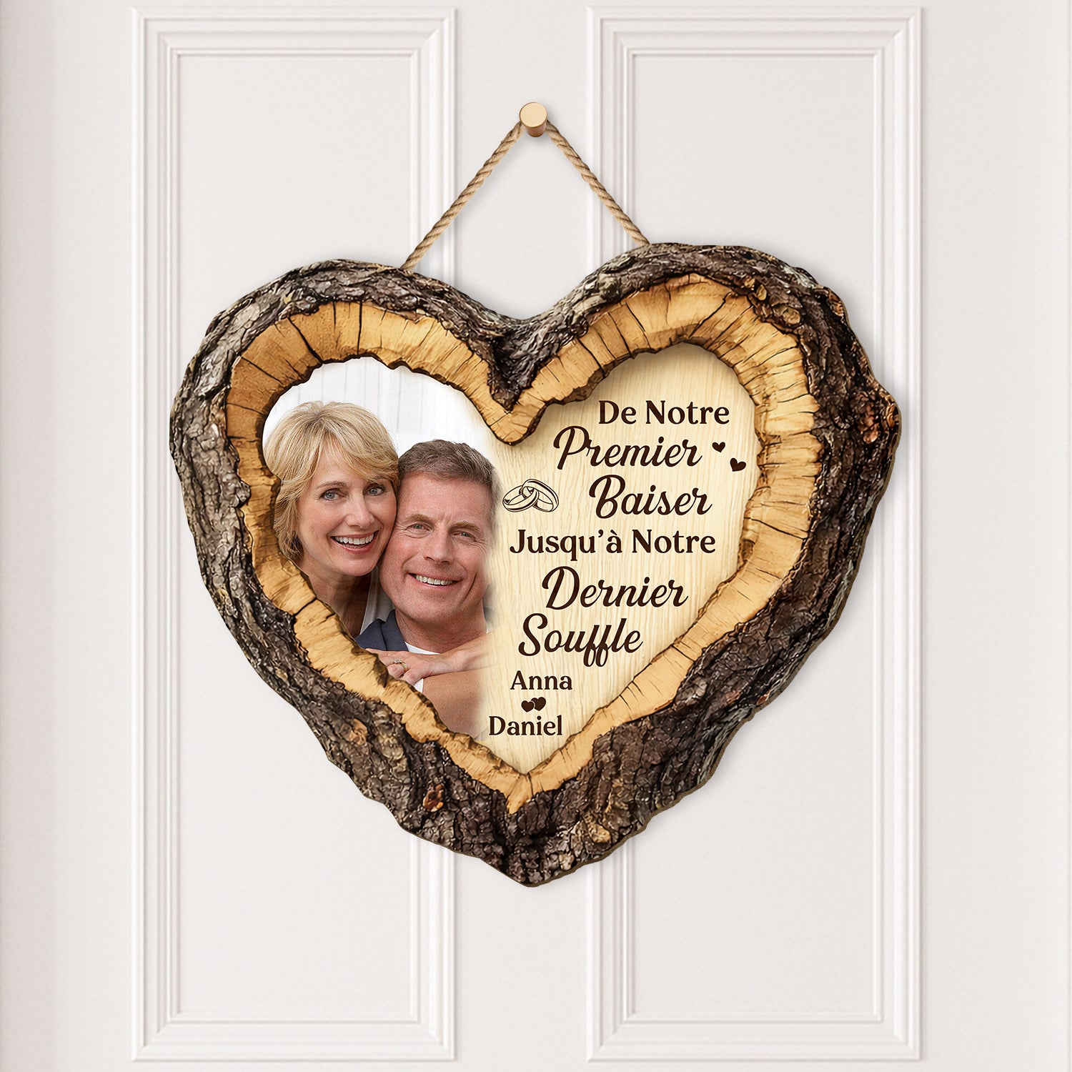 8802QFR2 effet dimpression 3d plaque bois exterieur personnalisee_ photo couple de notre premier baiser 8802qnpag