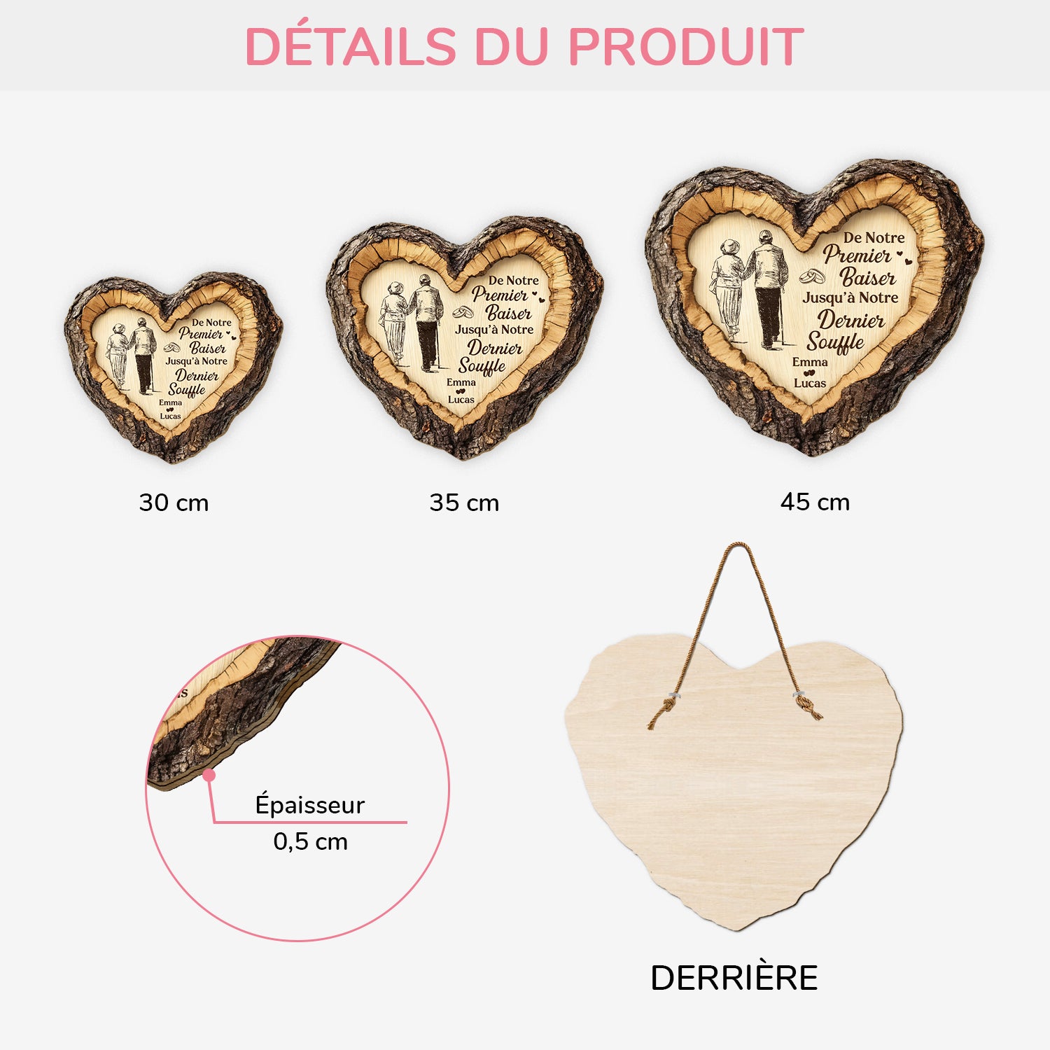 8802QFR3 effet dimpression 3d plaque bois exterieur personnalisee_ photo couple de notre premier baiser 8802qnpag