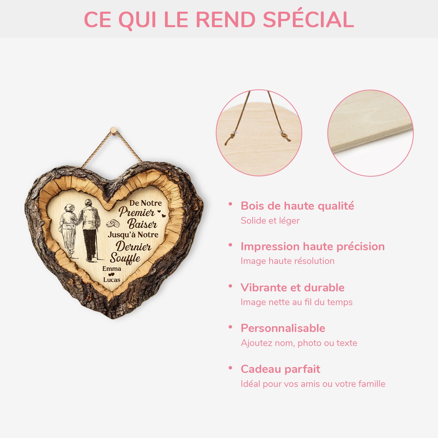 8802QFR4 effet dimpression 3d plaque bois exterieur personnalisee_ photo couple de notre premier baiser 8802qnpag