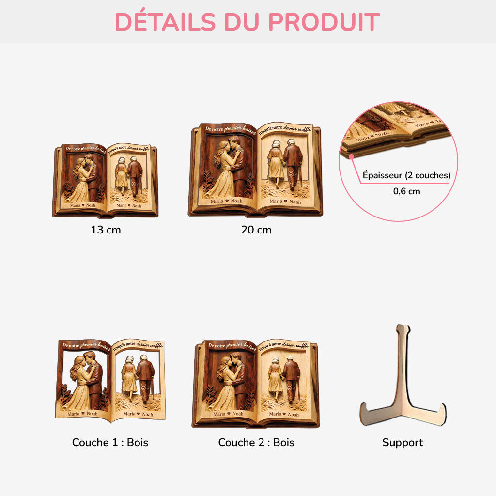 8845QFR3 effet dimpression 3d plaque en bois personnalisable cadeau couple notre premier baiser 8845qtplg