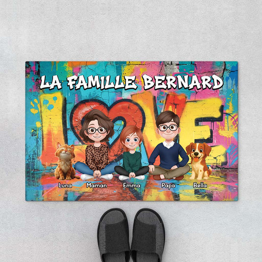 8926DFR1 paillasson personnalise famille et animal cadeau maison notre famille ensemble 8926d3vmf_2