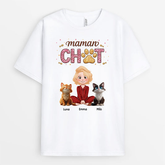 8930AFR1 tee shirt personnalise chat cadeau maman chat avec prenom 8930a3dld