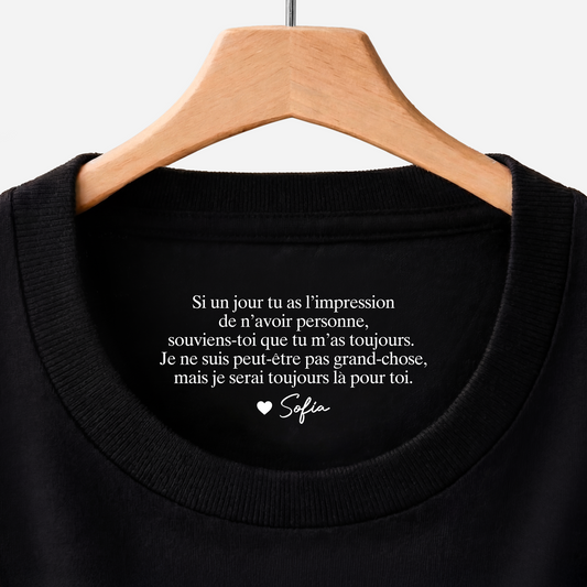 8954AFR1 t shirt noir personnalise avec message a l_interieur du col pour femmehomme tu m_as toujours 8954aaseca