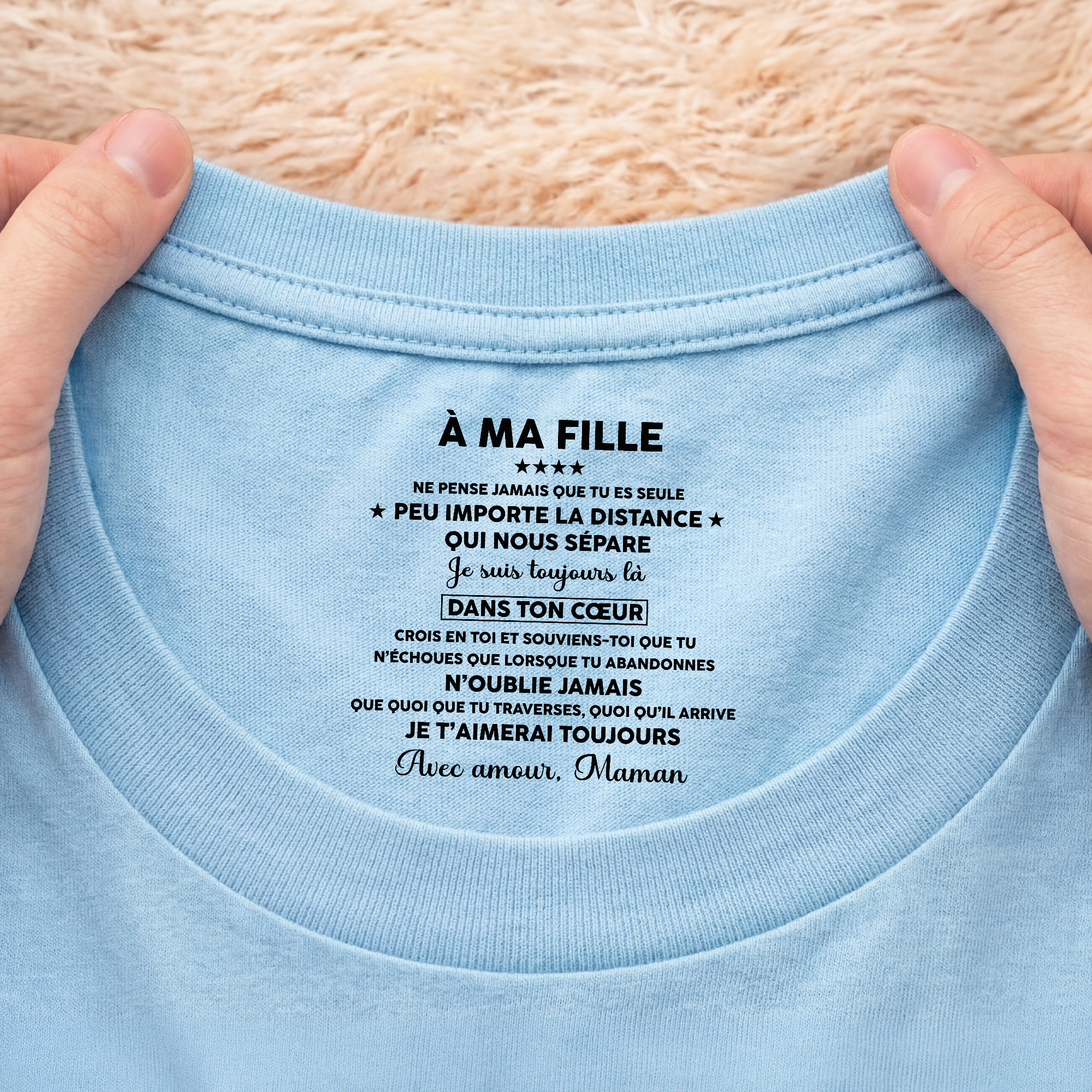 8962AFR2 tee shirt personnalise texte a l_interieur du col blanc pour femmehomme a mon fils et a ma fille 8962aatebb