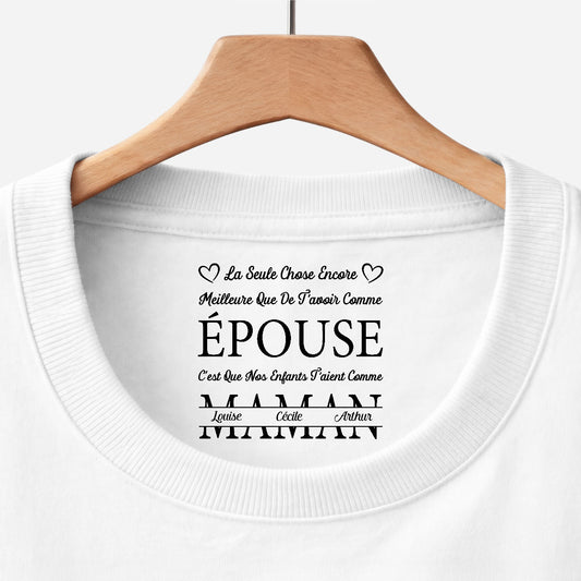 8963AFR1 tee shirt blanc personnalise avec texte a l_interieur du col cadeau maman papa de nos enfants 8963aasdsa