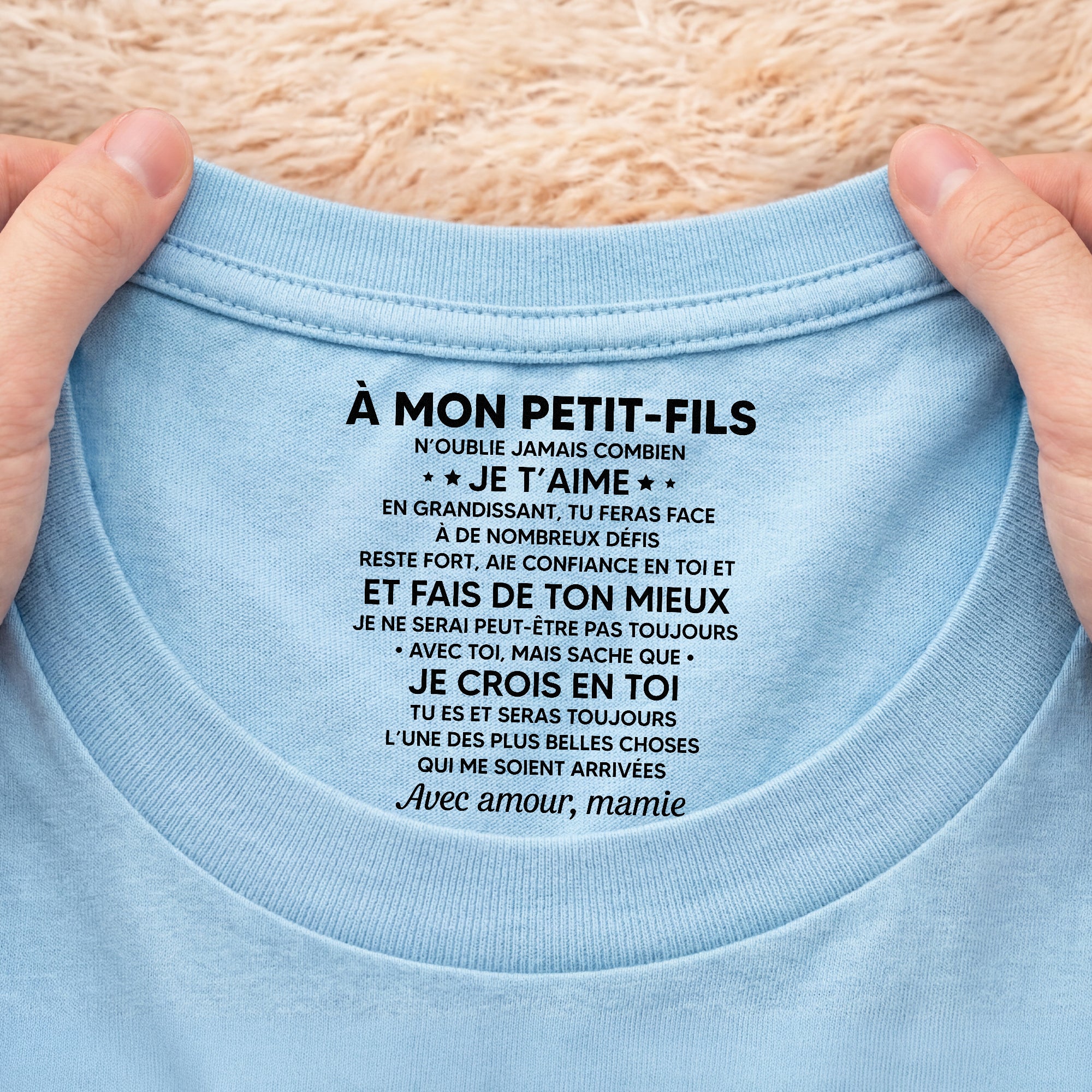 8975AFR2 tee shirt avec texte personnalise a l_interieur du col blanc pour femmehomme mon fils et fille je crois en toi 8975aacdzb