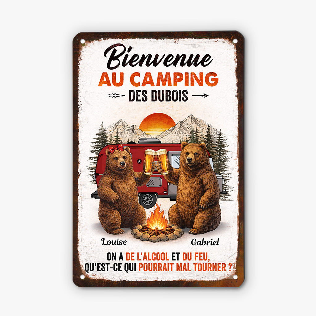 8980EFR2 plaque metallique vintage personnalisee camping couple on a a boire et du feu 8980e6qrg
