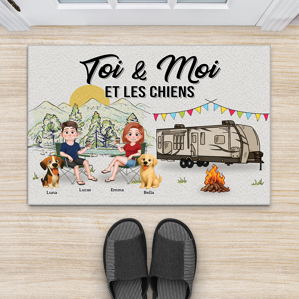 8998DFR1 paillasson personnalise chien et couple aime le camping toi moi et nos chiens 8998d3d1c
