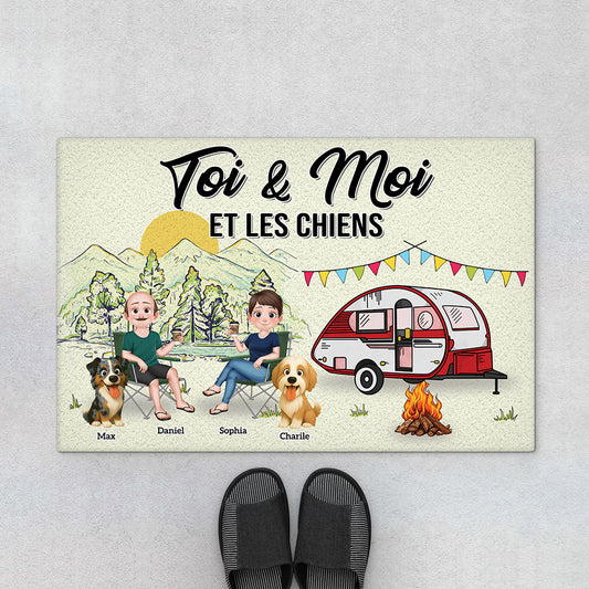 8998DFR2 paillasson personnalise chien et couple aime le camping toi moi et nos chiens 8998d3d1c