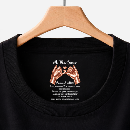 9067AFR1 tee shirt personnalise meilleure amie et soeur avec texte a l_interieur du col noir je te promets 9067aa6epa