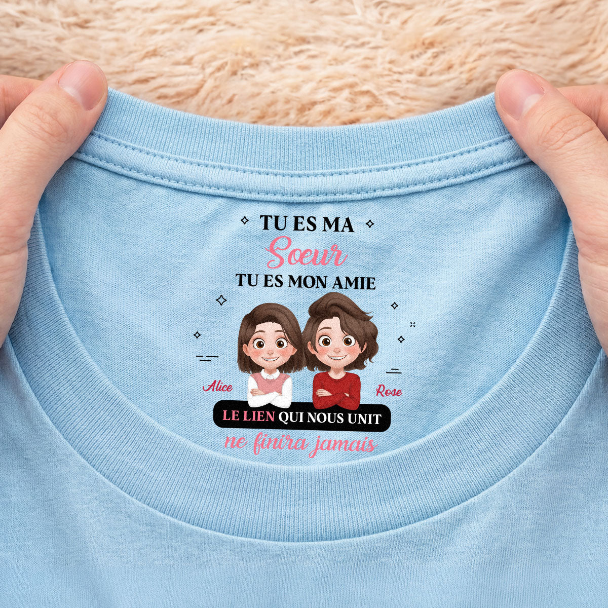 9068AFR2 tee shirt personnalise texte a l_interieur du col blanc tu es ma fillefilssoeurfrere 9068aa6fsa