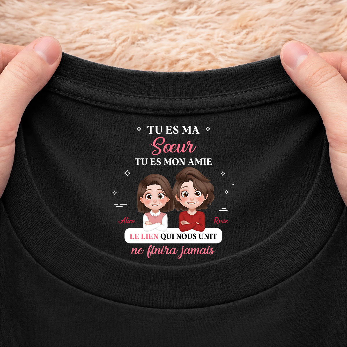 9068AFR2 tee shirt personnalise texte a l_interieur du col noir tu es ma fillefilssoeurfrere 9068aa6fsa