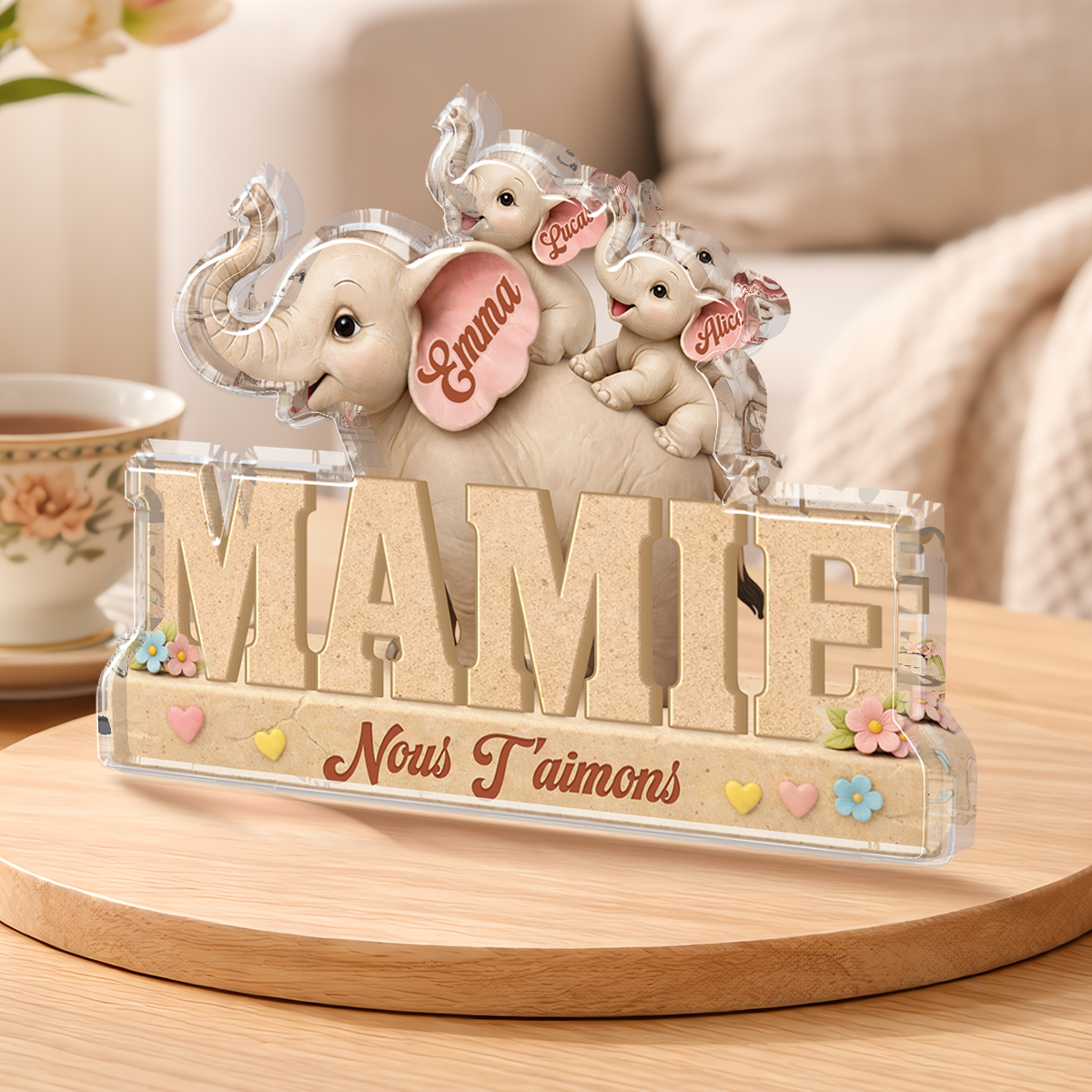 9072AFR2 effet dimpression 3d bloc acrylique personnalise je taime maman papa elephant 9072arcqpa