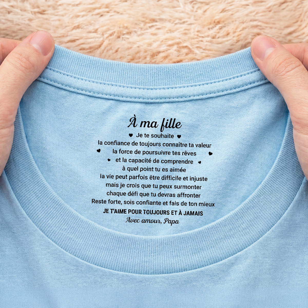 9093AFR2 t shirt personnalise texte a l_interieur du col blanc a mon filsfille tu es aime 9093aa8ema