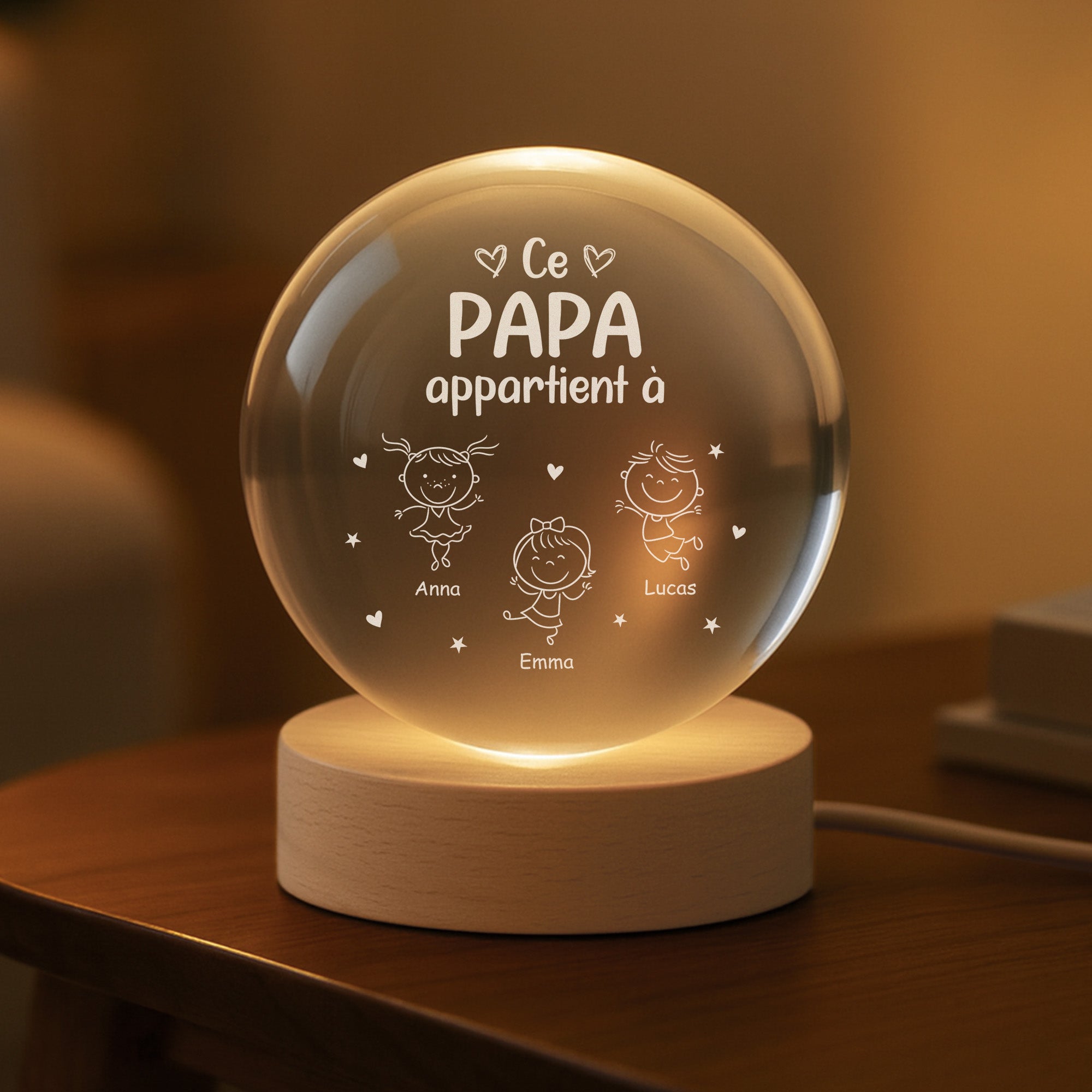 9128LFR2 veilleuse boule de cristal personnalisee cadeau papa papy appartient a 9128lnq5b