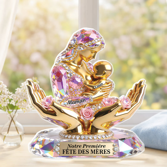 9201AFR1 bloc acrylique personnalise forme decoupee pour jeune maman cadeau premiere fete des meres 9201arapla