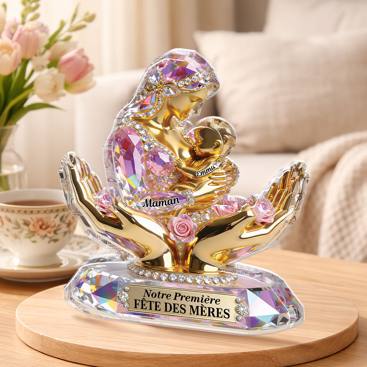 9201AFR2 bloc acrylique personnalise forme decoupee pour jeune maman cadeau premiere fete des meres 9201arapla