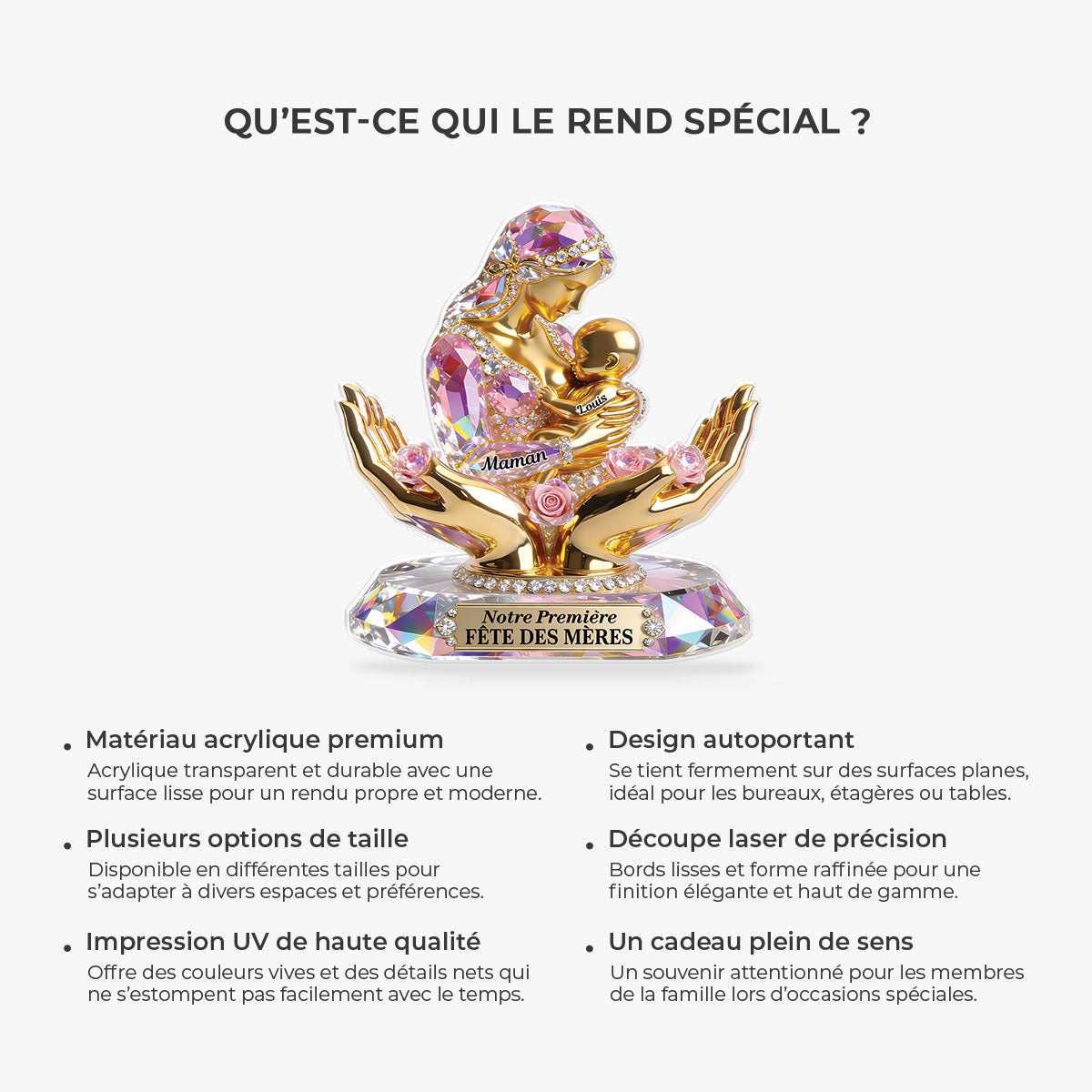 9201AFR5 bloc acrylique personnalise forme decoupee pour jeune maman cadeau premiere fete des meres 9201arapla
