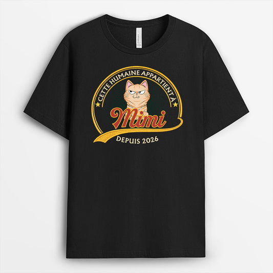 9203AFR1 t shirt personnalise chat dessin cet humain appartient a 9203aaysd