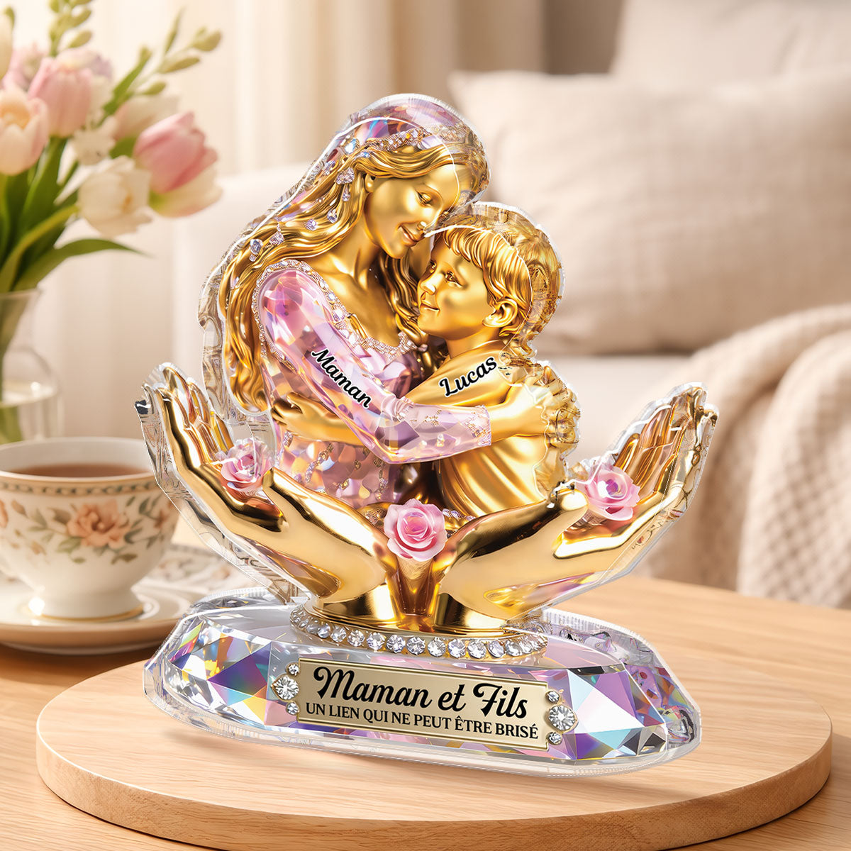 9215AFR2 effet dimpression 3d bloc acrylique personnalise forme originale cadeau maman et fille 9215adadla
