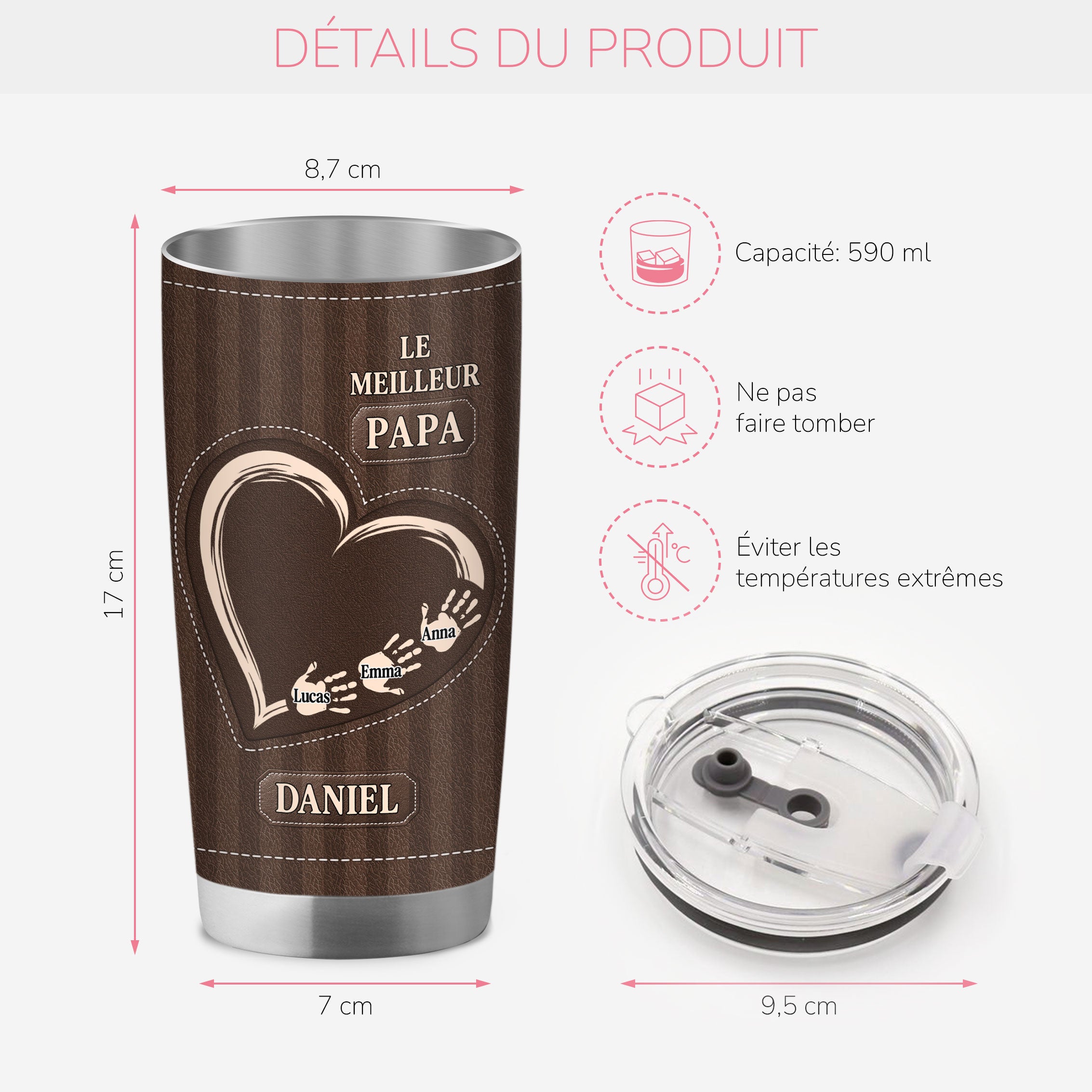 9221TFR3 effet dimpression 3d mugs isotherme personnalisable 590 ml le meilleur papa papy 9221t