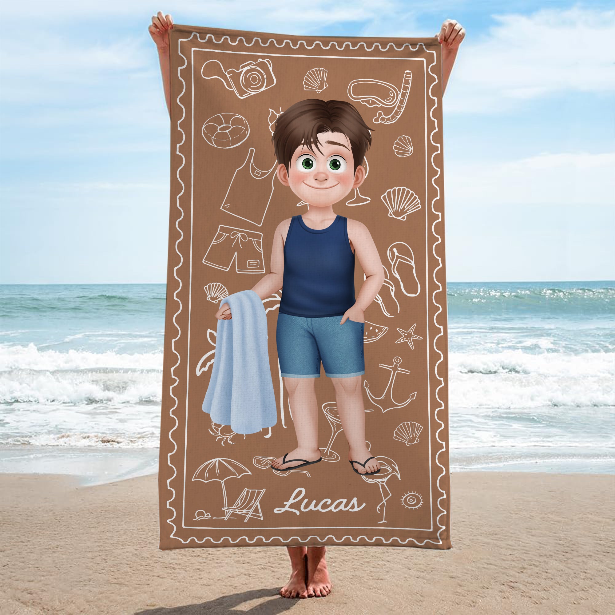 9242BFR2 serviette de plage personnalisee prenom_ homme_femmeenfant partir en vacances 9242b6dza