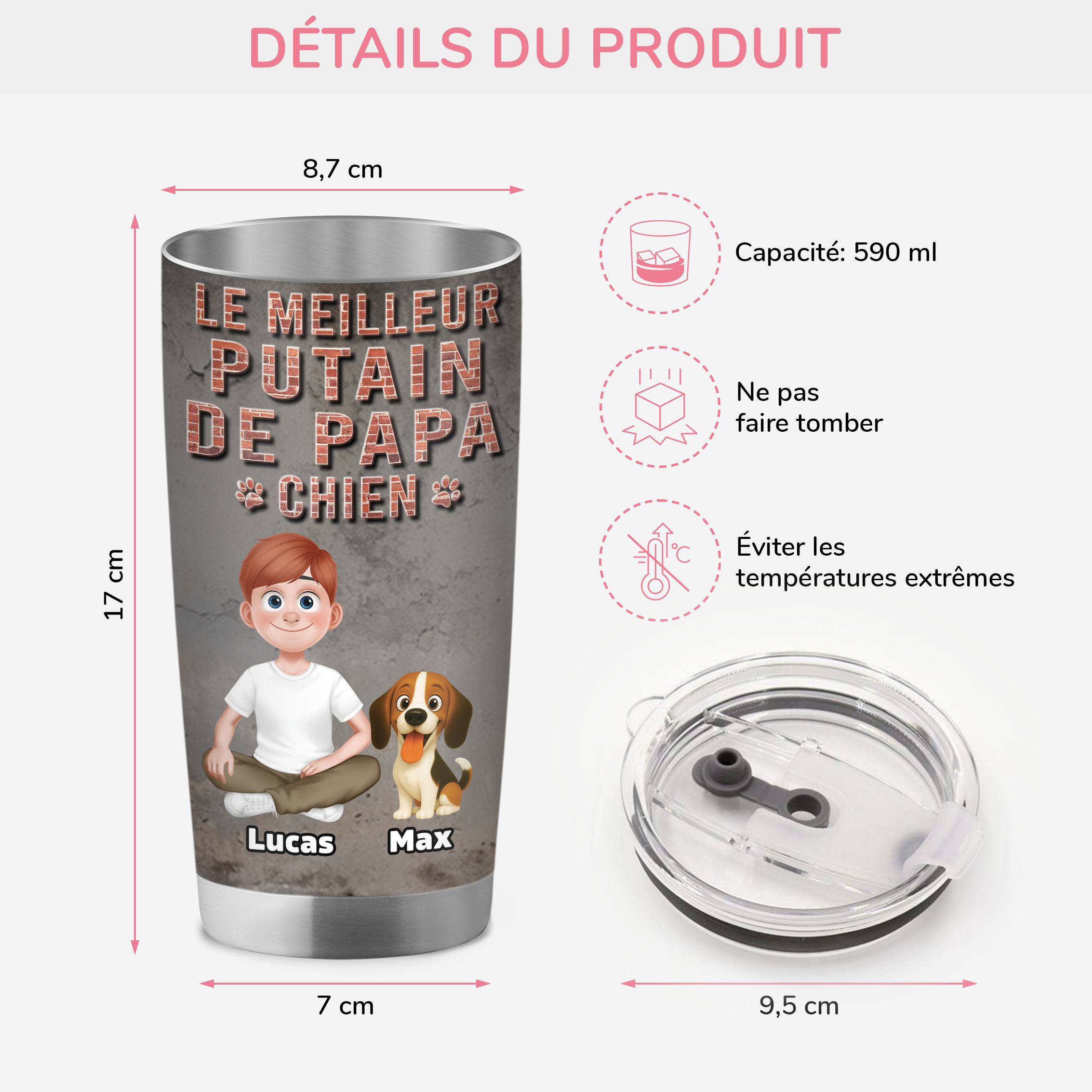 9249TFR3 effet dimpression 3d mug isotherme personnalise 590ml avec chien meilleur papa chien 9249tte1c
