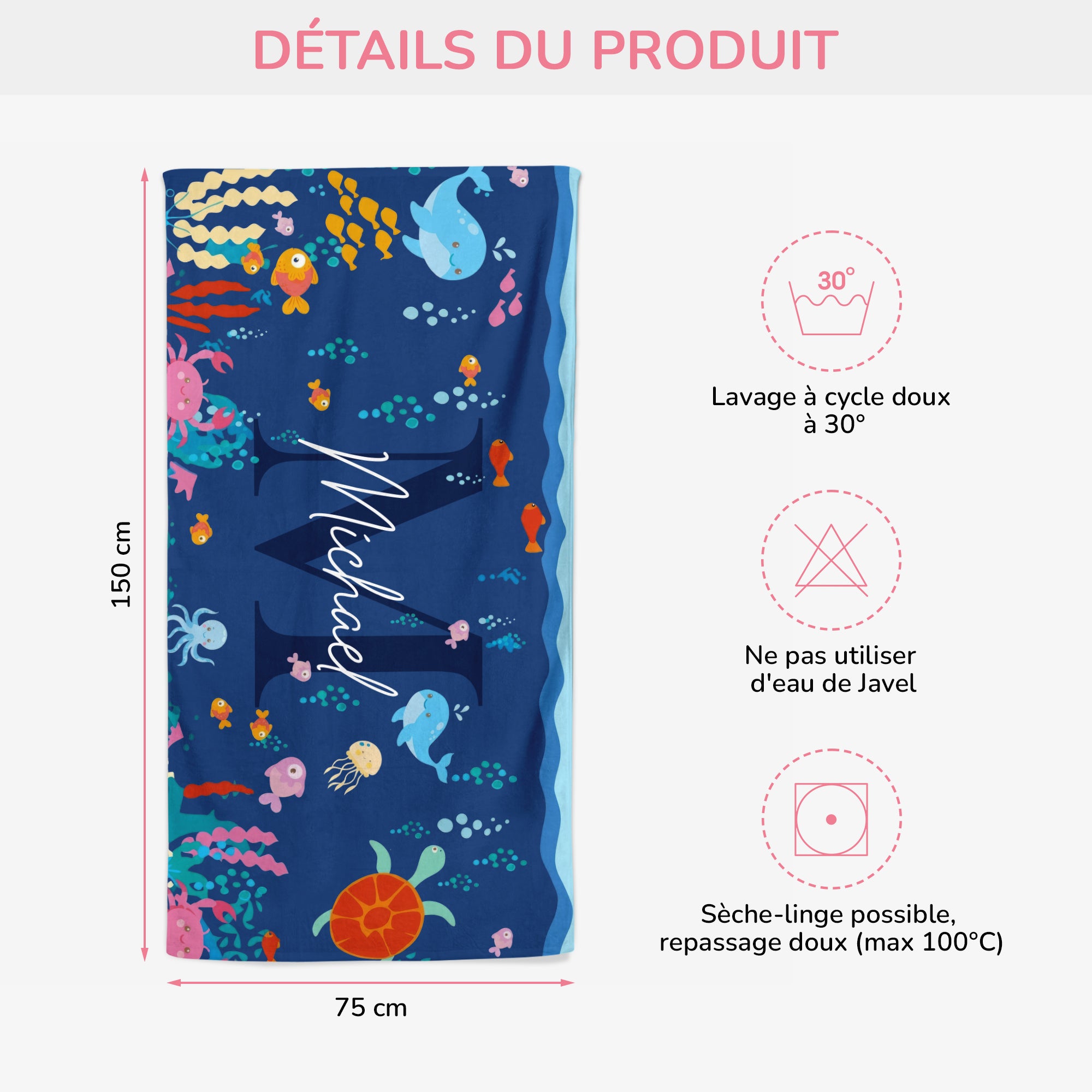 9262BFR3 serviette plage personnalisee enfant_ cadeau ete pour enfant 9262bcckk