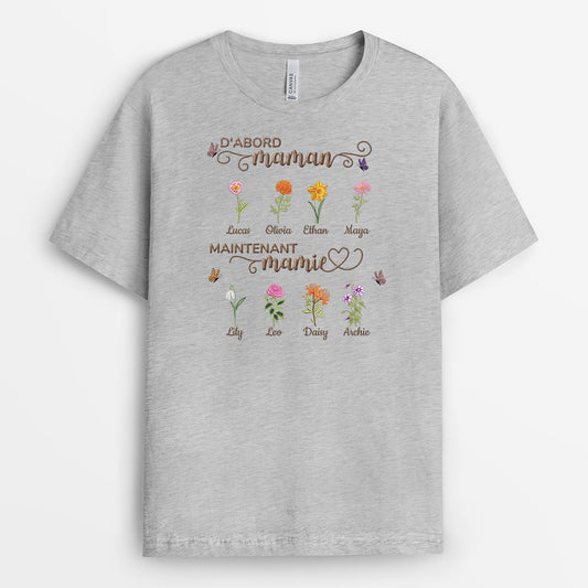 9266AFR2 t shirt personnalise maman prenom dabord maman ensuite mamie avec fleur 9266a8fka