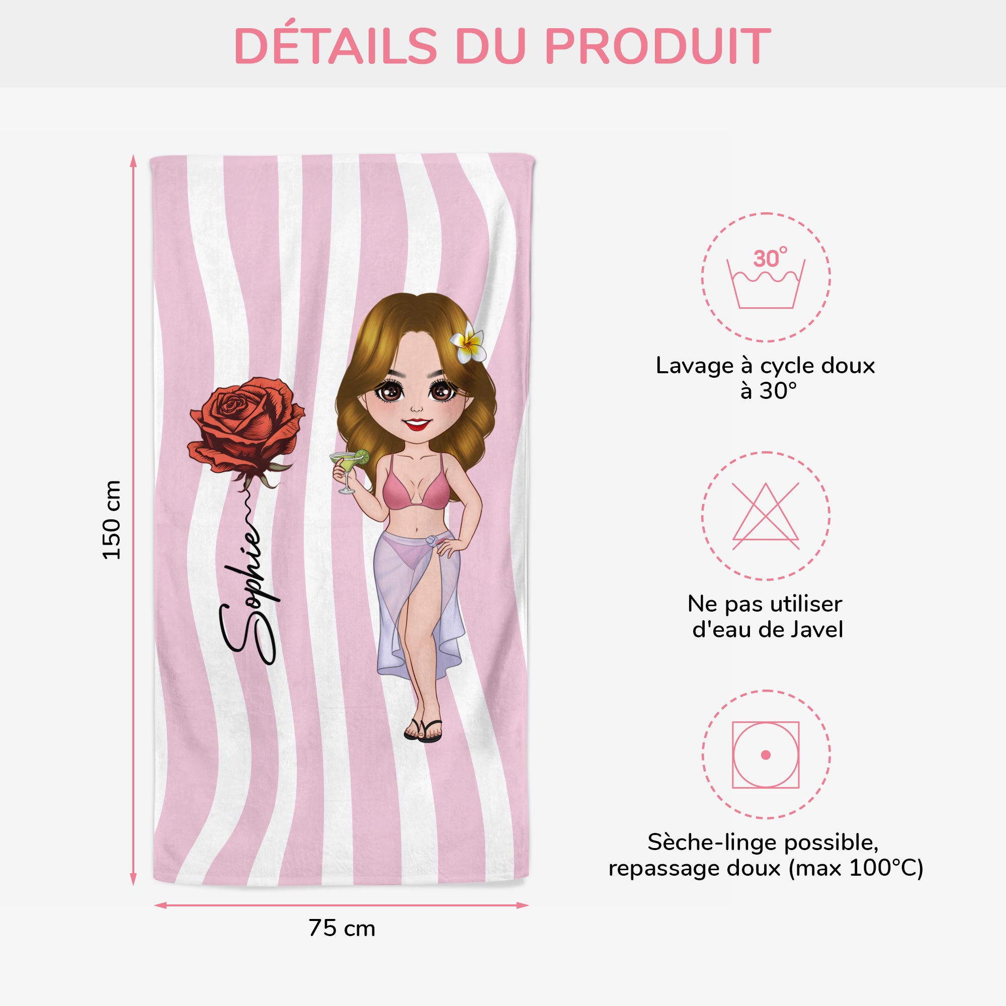 9268BFR3 serviette de plage a personnaliser_ femme cadeau pour voyage en ete 9268bspza