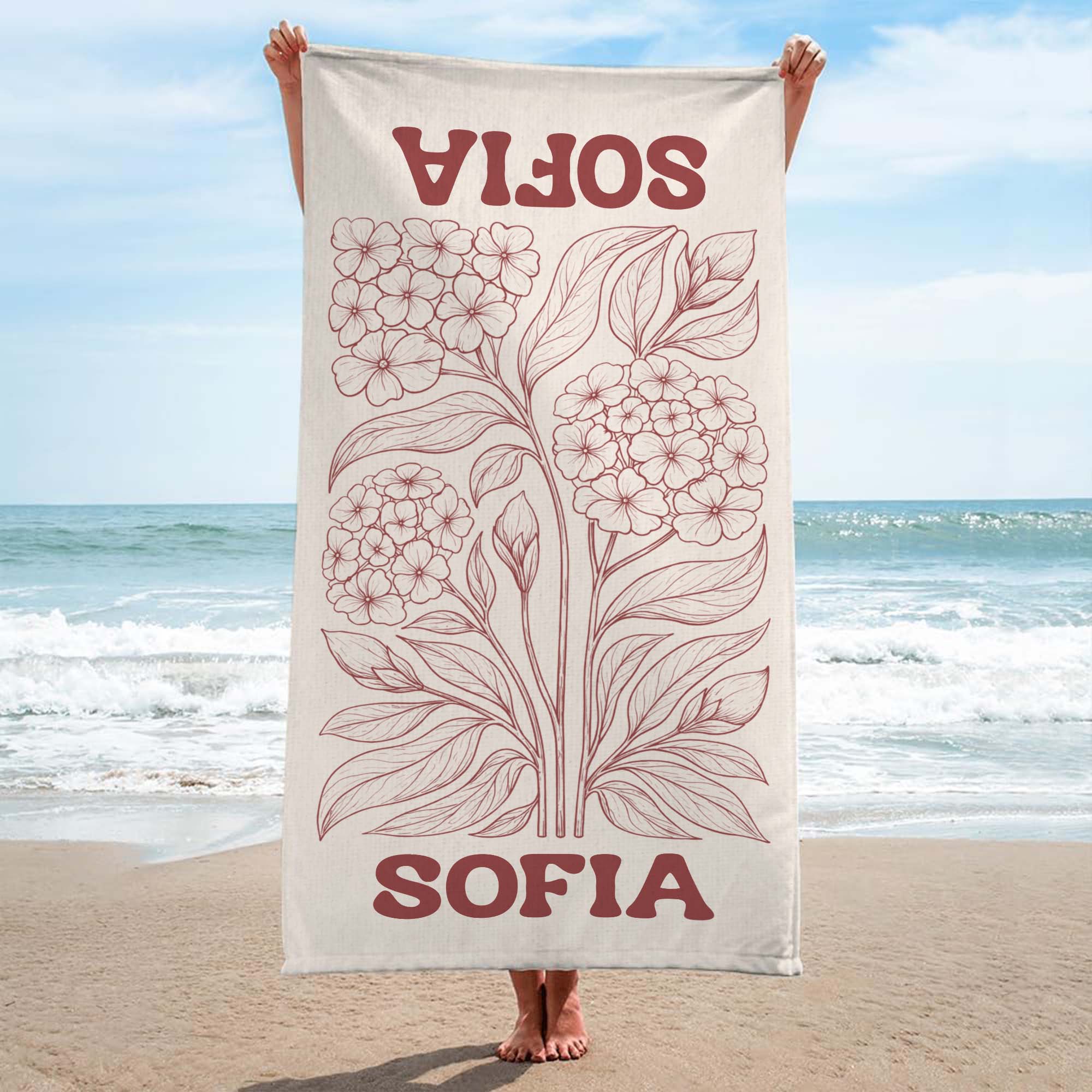 9279BFR1 serviette de plage personnalisable_ avec fleur cadeau ete femme_ 9279bavca_1