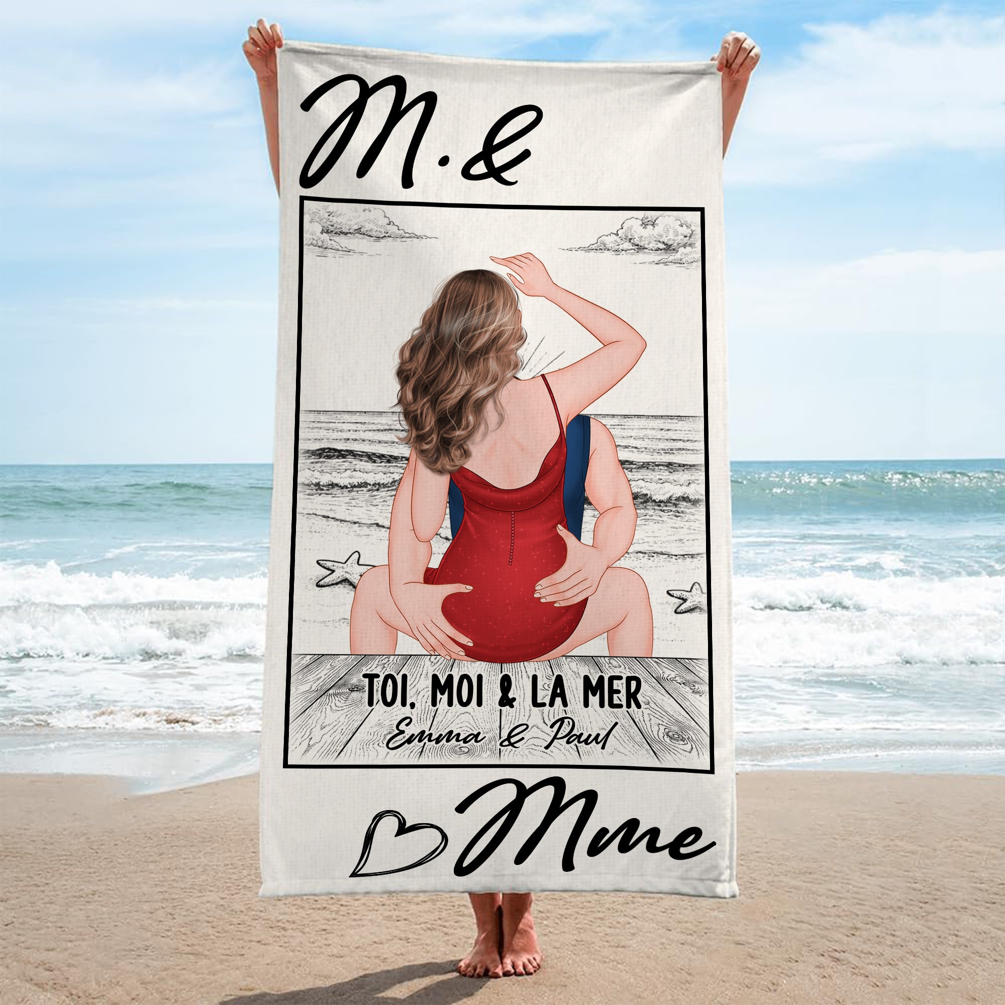 9281BFR2 serviette de plage imprime personnalise_ cadeau ete couple et la mer 9281bnpog