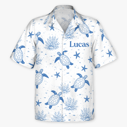 9283AFR1 chemise hawaienne personnalisee prenom_ et dessin tortue cadeau ete femme 9283aaneza
