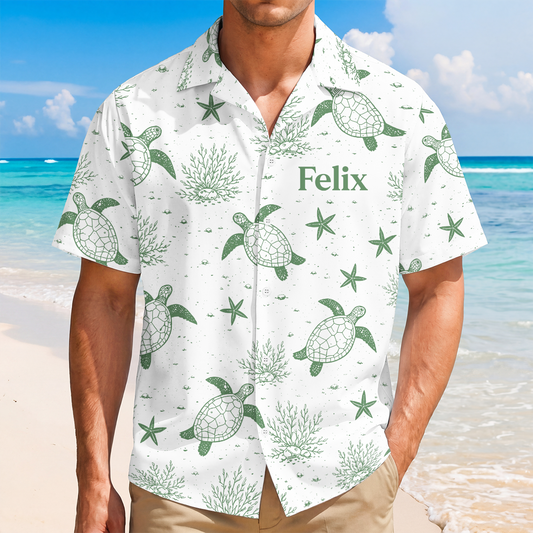 9283AFR2 chemise hawaienne personnalisee prenom_ et dessin tortue cadeau ete femme 9283aaneza