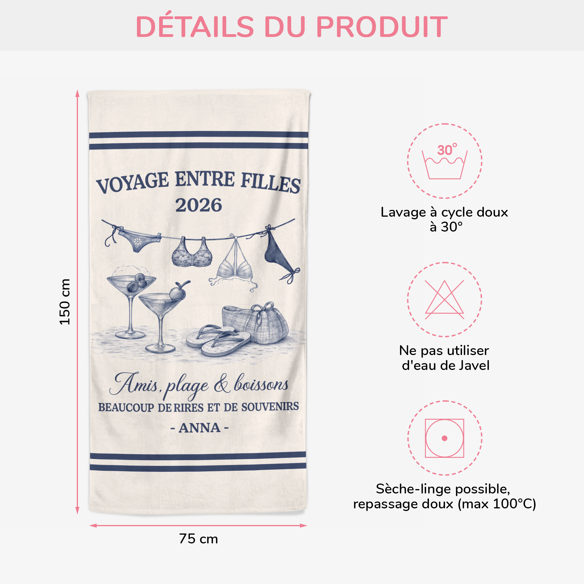 9286BFR3 serviette de plage personnalisee_ pour femme voyage entre filles en ete 9286baeta